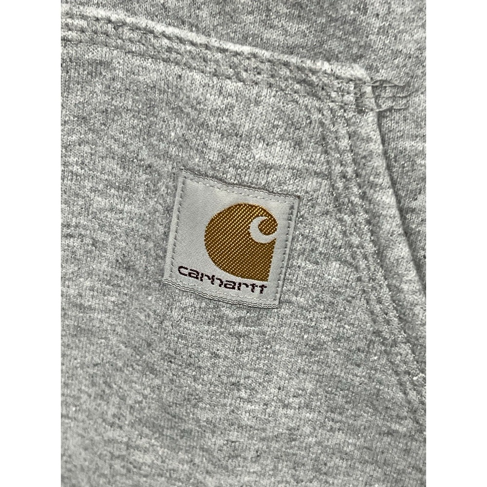 Carhartt Hoodie Mens Large Loose Fit Grey Pullover Logo Sleeve Sweatshirt TS028 - Picture 2 of 6